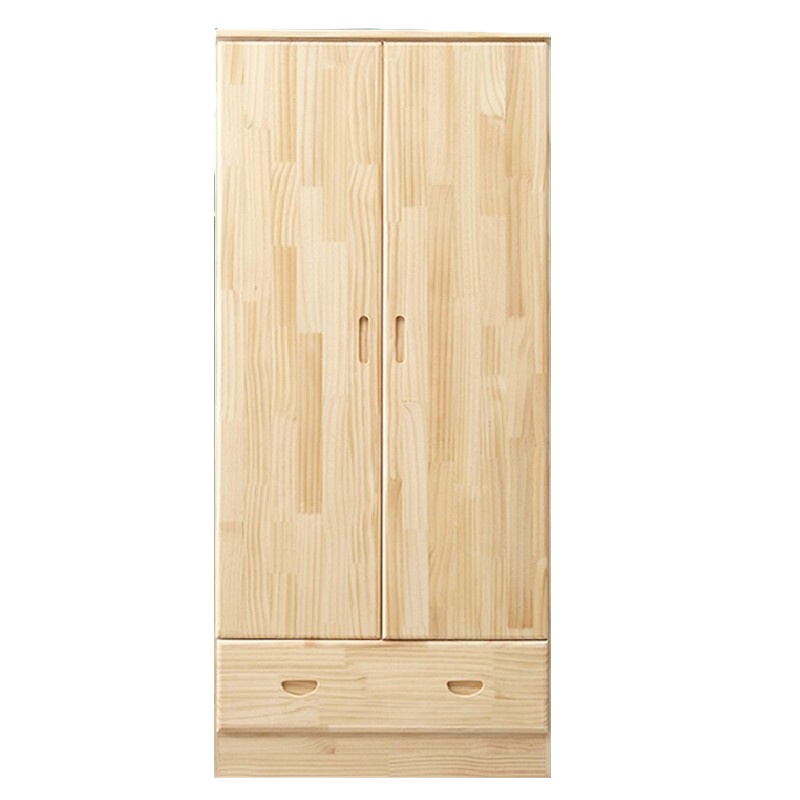欧宝美单人松木衣柜组装实木两门储物柜原木大衣柜带抽屉经济型