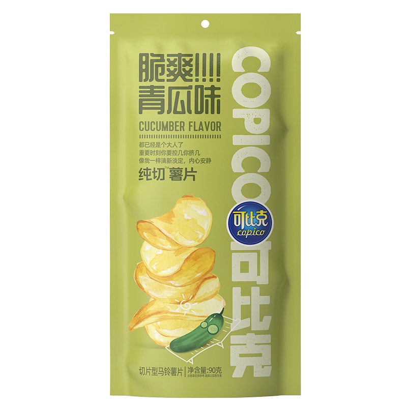 可比克纯切薯片脆爽青瓜味零食休闲食品 90g(立袋装)