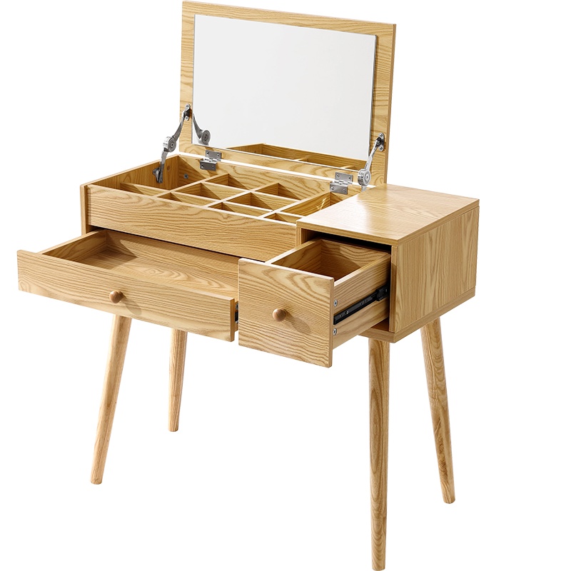 林氏木业北欧简约梳妆桌台收纳柜一体卧室小户型实木脚化妆桌子EN1C
