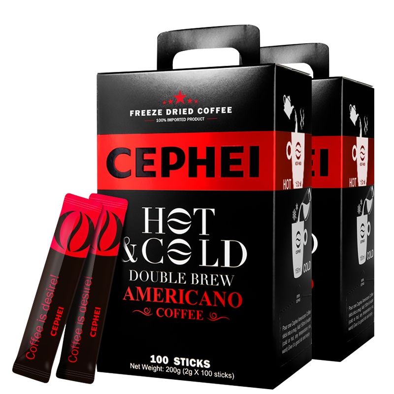 奢啡奢斐CEPHEI进口美式纯黑冻干速溶咖啡粉100条*2礼盒装