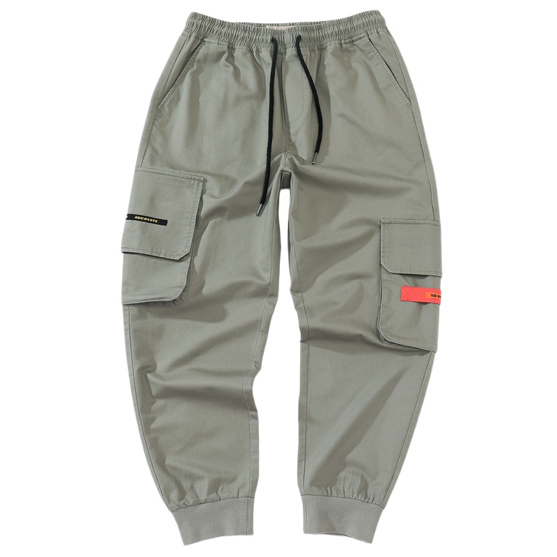 唐狮新款束脚工装裤男秋冬潮牌男士休闲裤加厚黑色裤子男