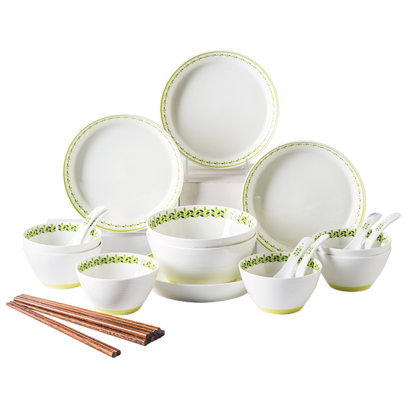 亿嘉IJARL 韩式创意家用陶瓷碗盘碟子24头餐具套装结婚乔迁送礼 格林