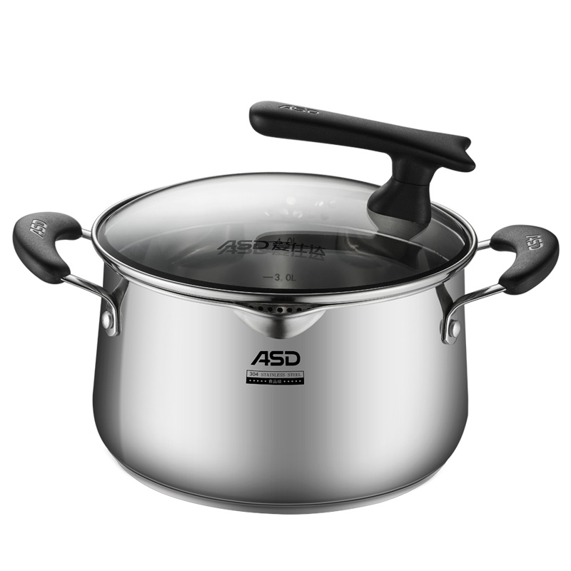 爱仕达(ASD)22CM汤锅大容量锅身 304不锈钢磁通复合底 可立式锅盖不锈钢汤锅 防滴漏流嘴 TS22L1Q