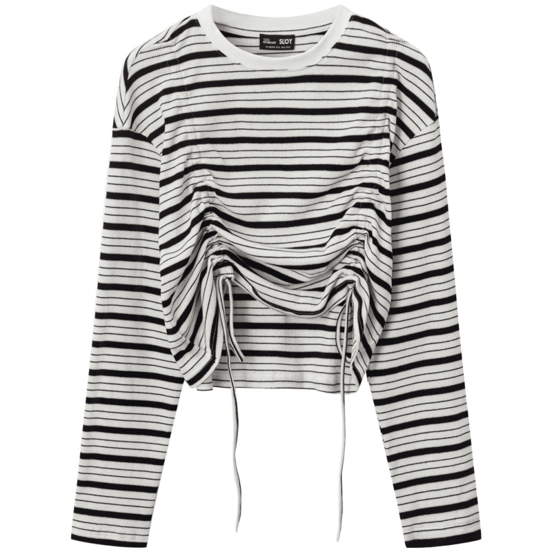 OtherMix抽绳打底衫情人节系列条纹T恤女内搭2021年新款ins潮上衣