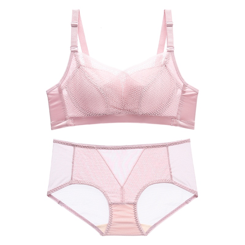 都市丽人性感交叉抹胸网纱蕾丝防走光女士胸罩内衣无钢圈聚拢文胸套装2B8538