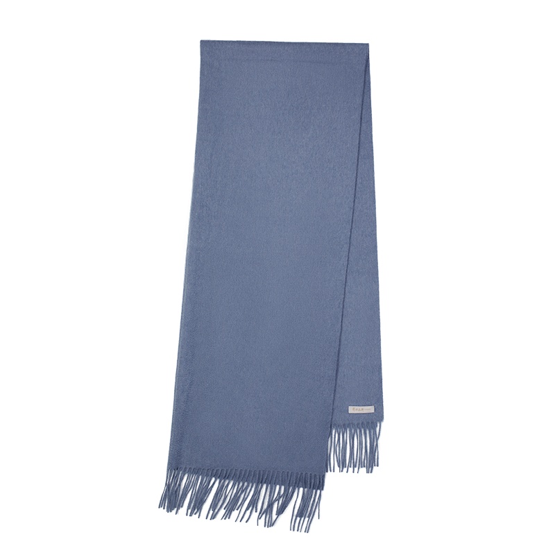 鄂尔多斯 秋冬纯色简约羊绒单层水纹披肩流苏素围巾多色180*70