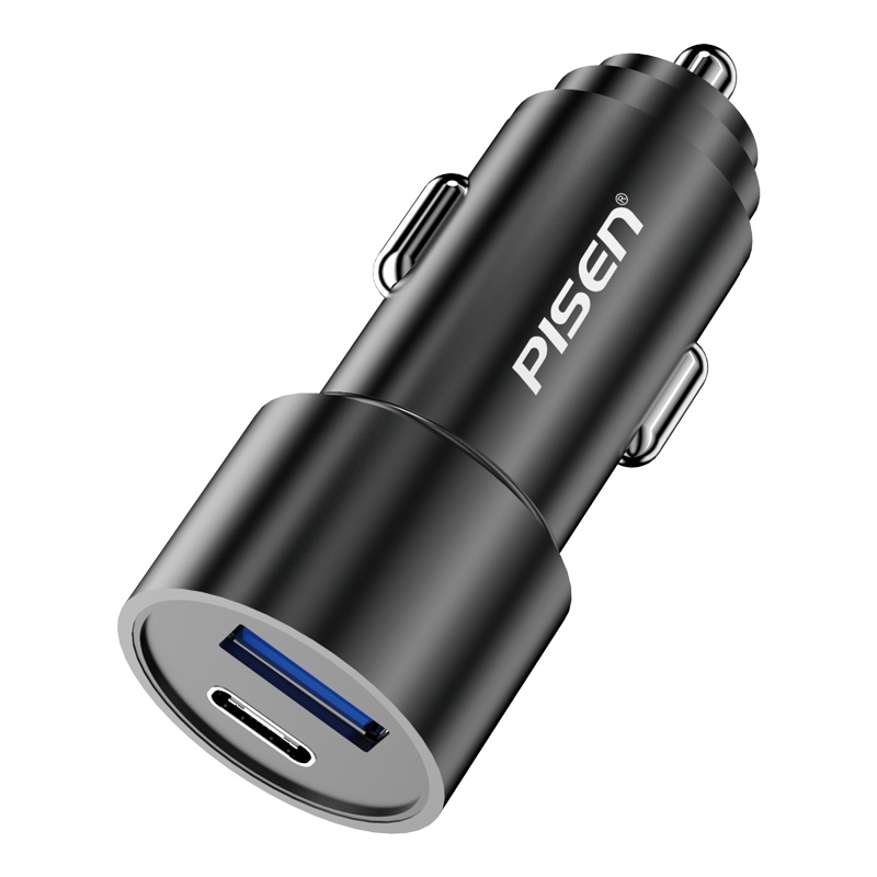 品胜车载充电器双口36W大功率PD快充点烟器一拖二汽车usb充电头小米华为type-c苹果通用 [魔幻黑](黑色灰色混发