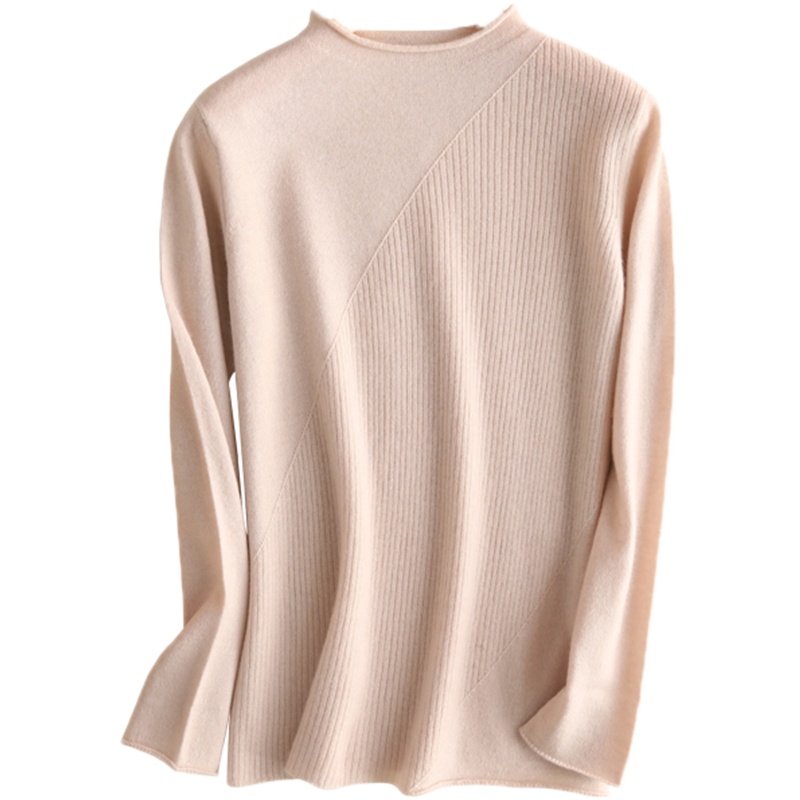 绒媛025,半高领波纹提花针织衫时尚韩版毛衣套头贴身长袖针织打底衫