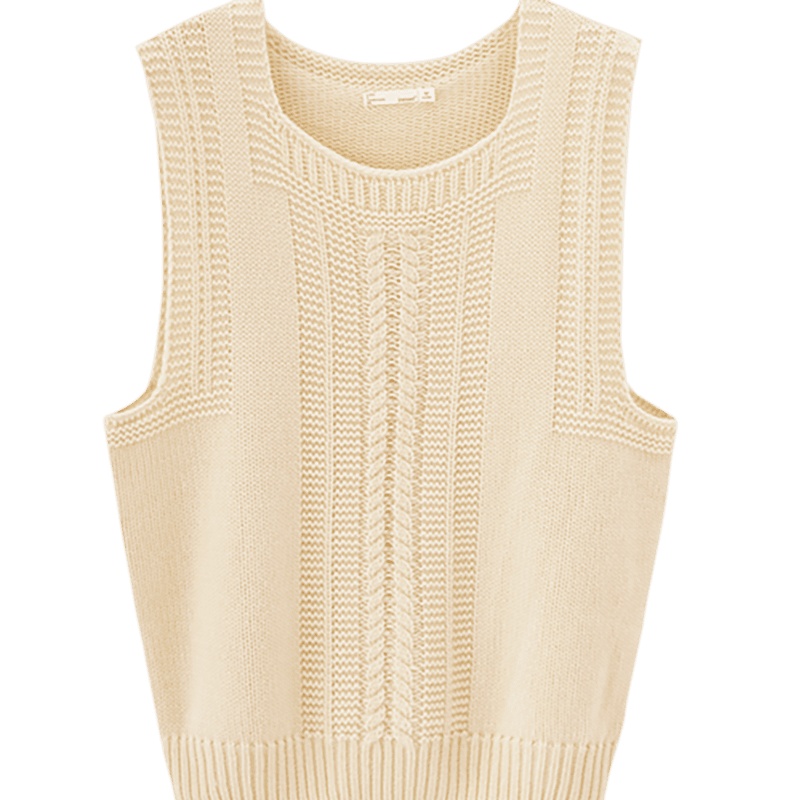 茵曼2019秋装新款方领毛衣马甲女短款无袖针织坎肩小背心外穿宽松