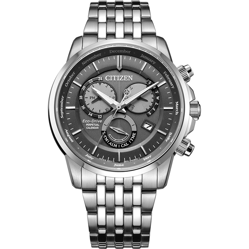 西铁城（CITIZEN）光动能黑色表盘三眼万年历时尚商务男表BL8150-86H