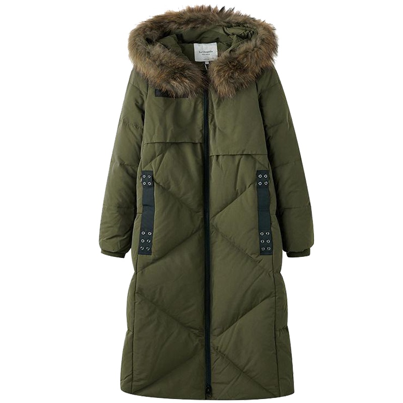 拉夏贝尔秋冬新款时尚保暖修身显瘦长款休闲直筒羽绒服女10015556