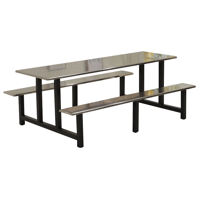 汉诺鑫威不锈钢餐桌连体餐桌椅组合学校食堂员工小吃店快餐桌椅4人6人8人8人位铁架不锈钢餐桌