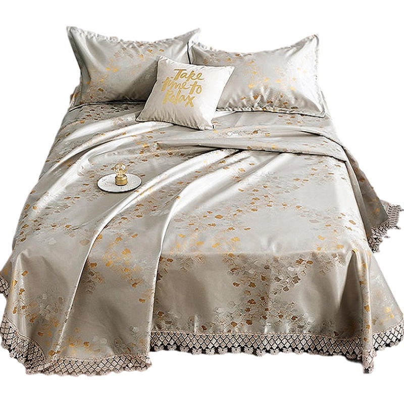 绘窝(HuiWo)家纺 加厚蕾丝提花可水洗冰丝席三件套 床单款凉枕凉席1.8m1.5米床席子印花冰丝软席单双人夏凉席套