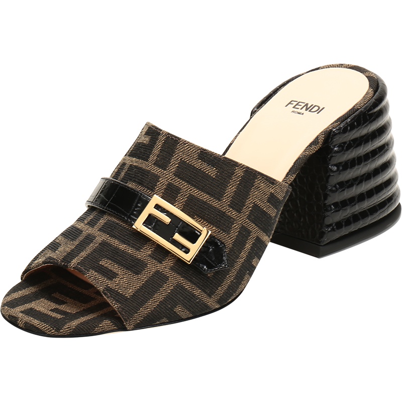 FENDI 20fw秋冬款 女士 织物粗跟凉鞋拖鞋 8R7086 ABOE