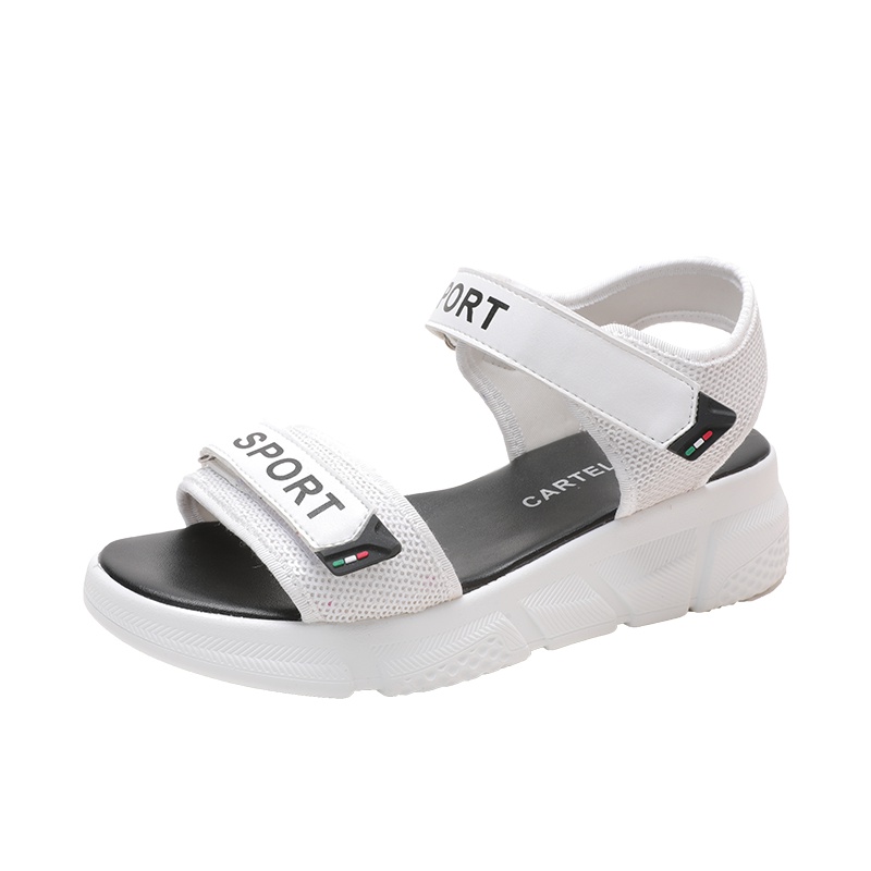 卡帝乐鳄鱼CARTELO 春夏新款女鞋坡跟女凉休闲一字扣带厚底防水台露趾