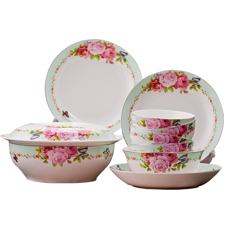 金禹瑞美(REMEC)套装 描金骨瓷40头花开锦绣 餐具套装 陶瓷餐具 碗盘碟套装 礼品 礼盒 乔迁餐具