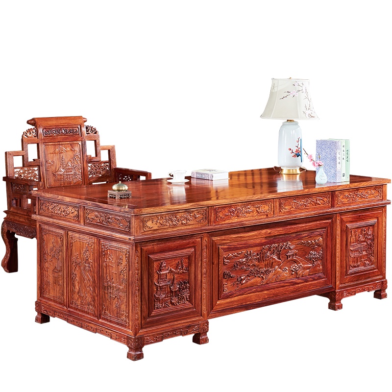 周家庄 红木家具非洲花梨(学名:刺猬紫檀)实木办公桌 写字台书桌大班台老板桌电脑桌椅组合-