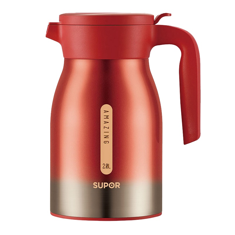 苏泊尔(SUPOR)极光保温壶防滑家用大容量真空锁温热水壶办公室捏合开盖304不锈钢长效保冷热开水瓶KC20/23BW1