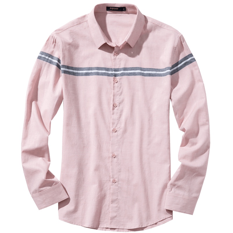 千纸鹤男士条纹长袖衬衫2019春季新款潮流青年商务修身寸衣10079