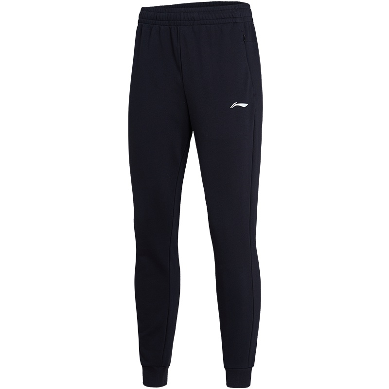 李宁女宽松束脚小脚收口中学生黑色休闲长裤