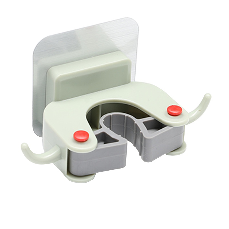 壁挂无痕贴带双侧挂钩拖把夹 拖把架3个装北欧绿