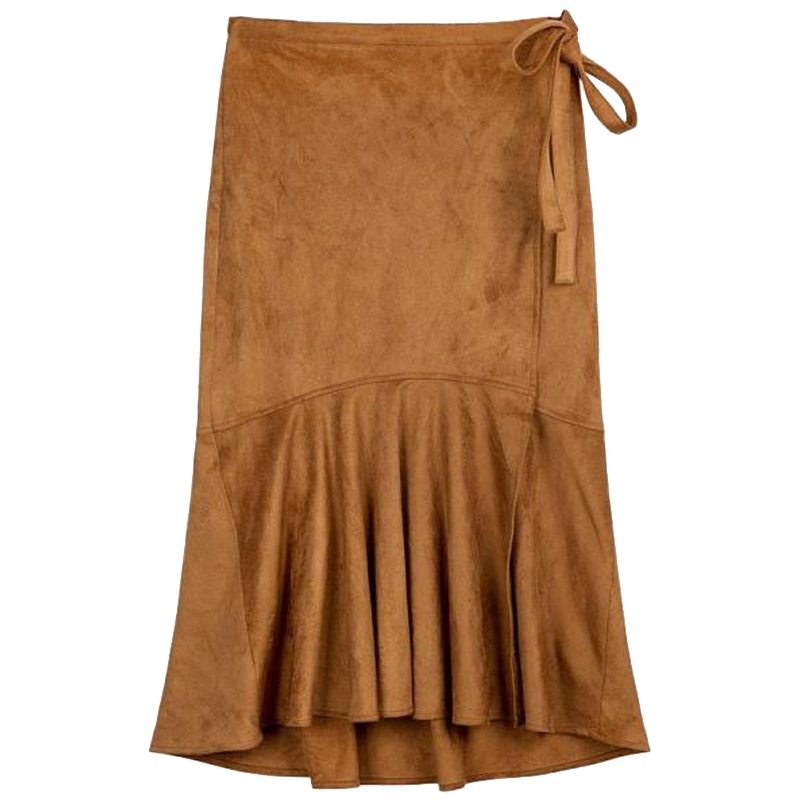 拉贝缇春秋季半身裙新款仿麂鹿皮绒一片式时尚休闲高腰中长款裙子女60300329