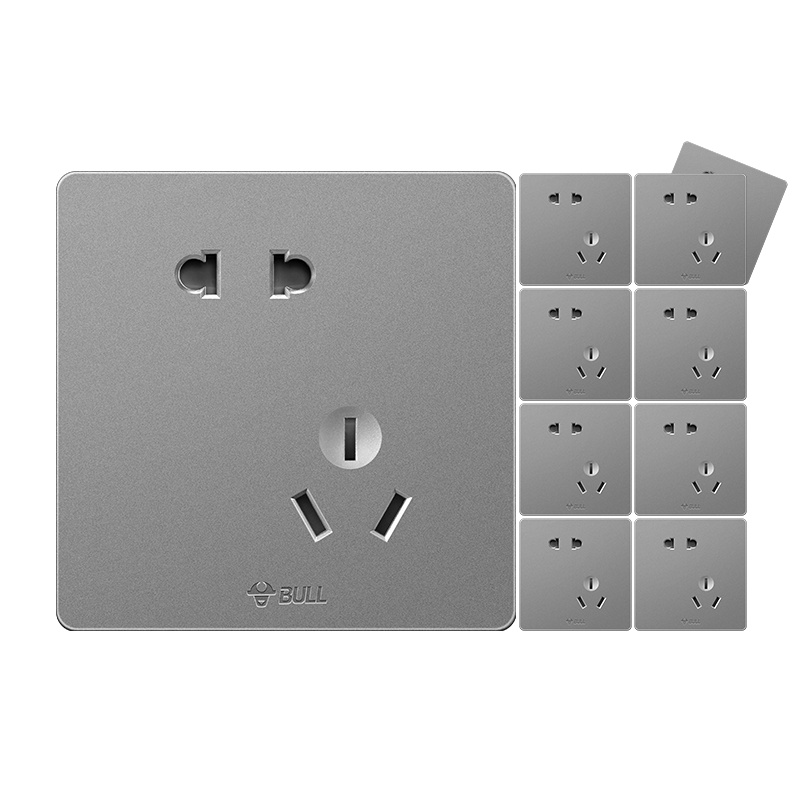 公牛(BULL)开关插座面板86型二三插五孔 G12星空灰斜五孔10支装无框大面板家用电源插座套装