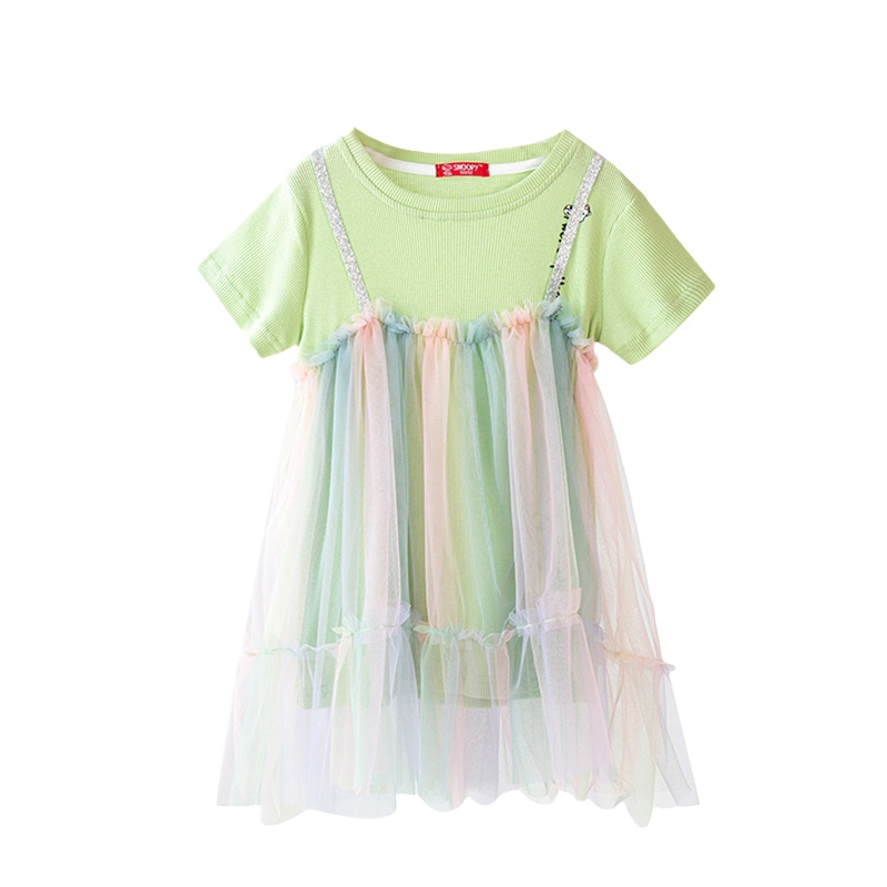 史努比童装女童短袖连衣裙吊带中大童裙子夏季新款彩纱裙