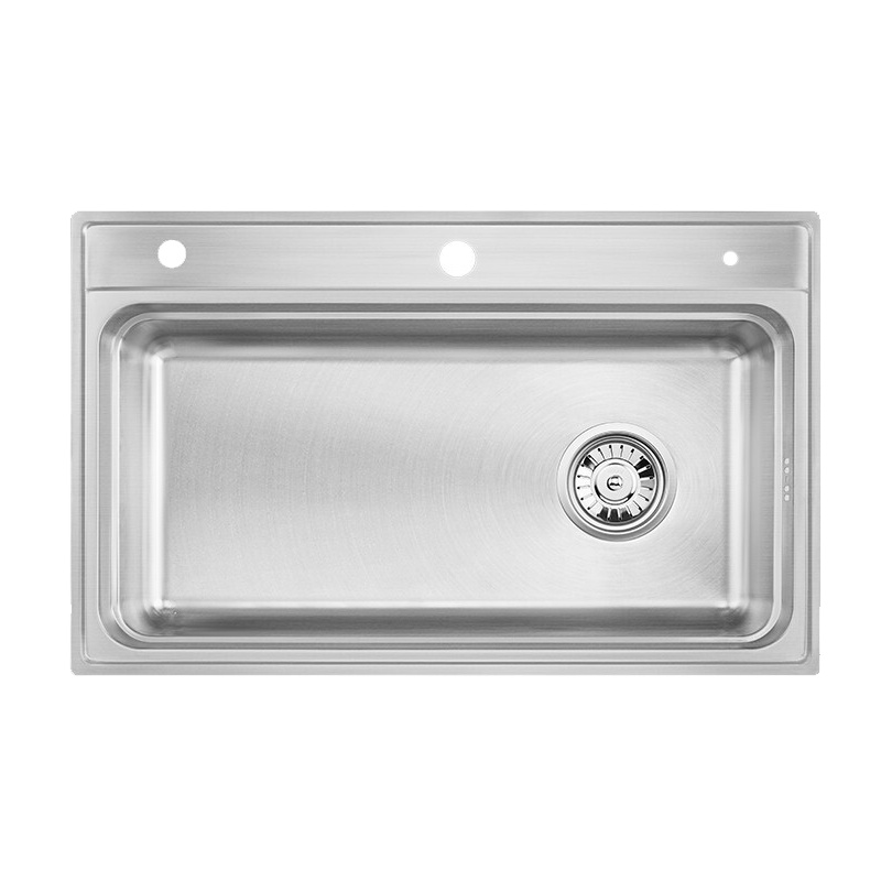摩恩304不锈钢厨房水槽单槽套餐台上台下水龙头洗碗槽洗菜盆大单槽博锐单槽