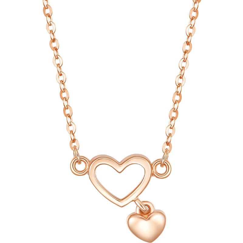 周大生 黄金项链18K金玫瑰金套链 AU750女士正品定价彩金心形套链