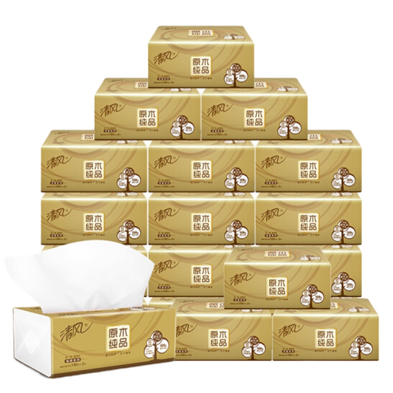清风(APP)BR416CAE 抽纸 原木纯品金装系列 3层150抽软抽 20包/箱 单箱装(停用)