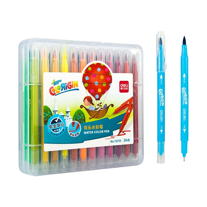得力(deli)70733双头水彩笔 48色 软头水彩笔儿童绘画笔涂鸦笔 勾线笔手绘笔 画画笔可水洗彩笔