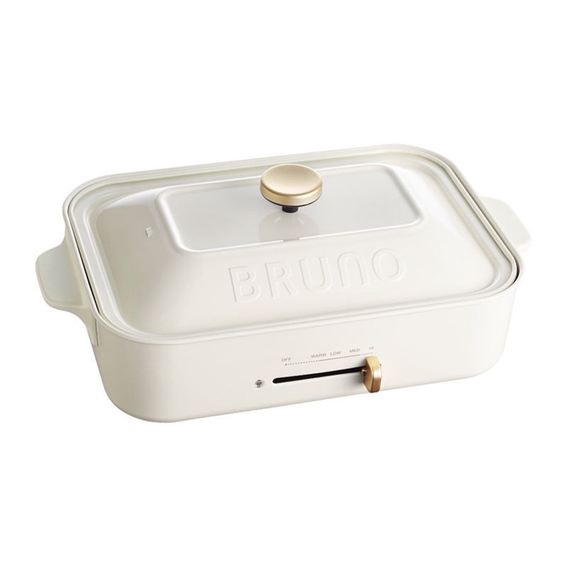 BRUNO 多功能料理锅 珍珠白标配+瓷白深锅+坑纹烤盘-B0E021-WH 家用网红小方锅