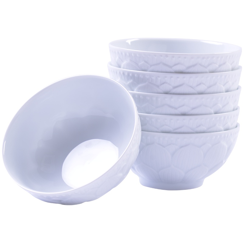 景德镇古镇陶瓷瓷碗玲珑碗家用饭碗小碗中式礼品碗餐具套装陶瓷碗6头莲花套碗