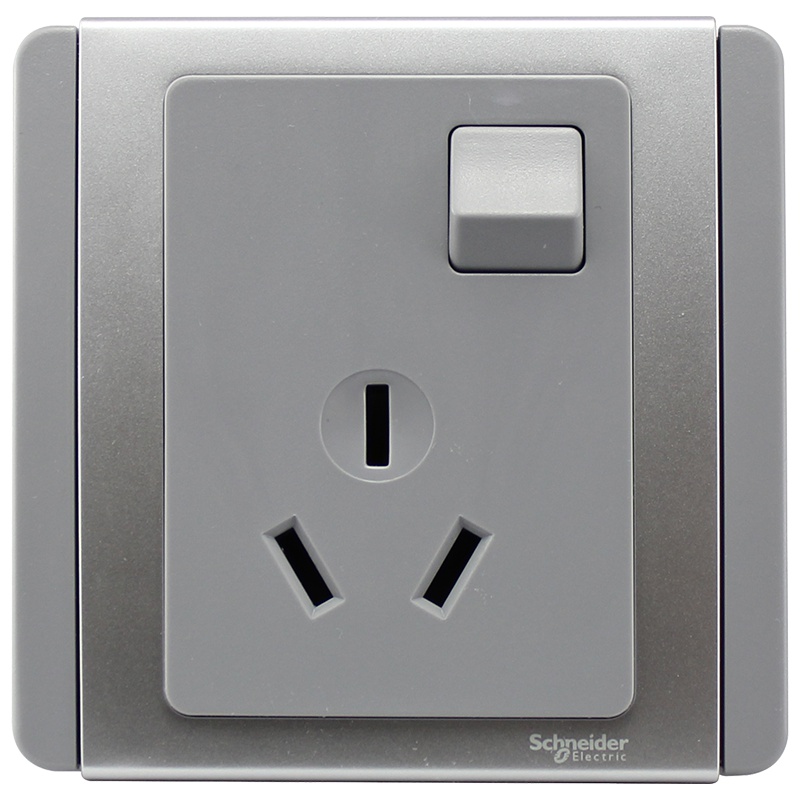 施耐德电气（Schneider Electric） 带开关一开三孔 墙壁电源插座面板86型 10A E3000都会 银灰