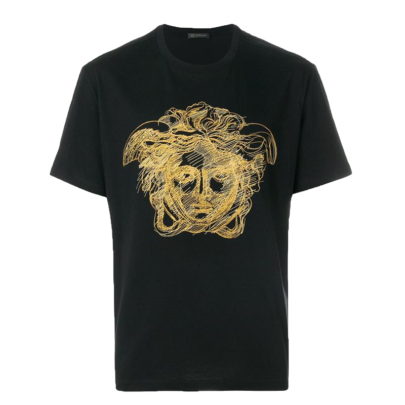 VERSACE 范思哲一线奢侈品黑色男士美杜莎金丝刺袖柳钉短袖T恤 A77263 A222614 A92Y
