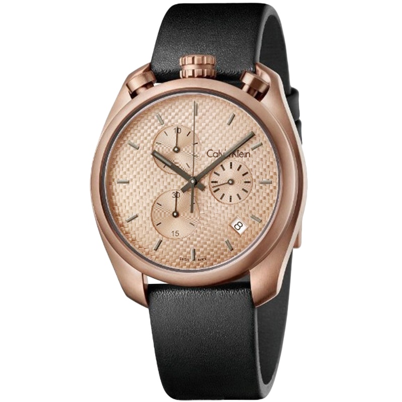 CK手表男士新款三眼计时日历 时尚皮带防水夜光石英表K6Z17TCK