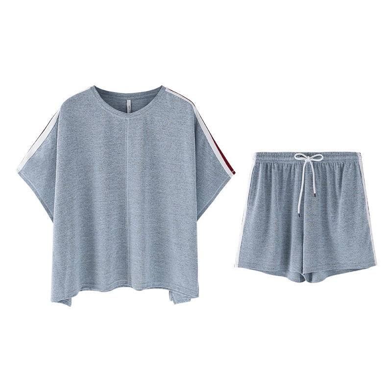 安之伴睡衣女夏薄款时尚蝙蝠袖运动休闲两件套简约纯色韩版家居服