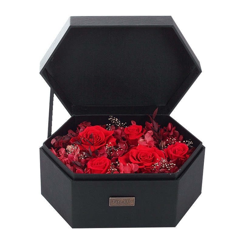Para Ella 5朵进口玫瑰花六角高档礼盒永生花鲜花速递国庆节重阳情人节礼物圣诞节礼品生日纪念日礼物送老婆女生闺蜜