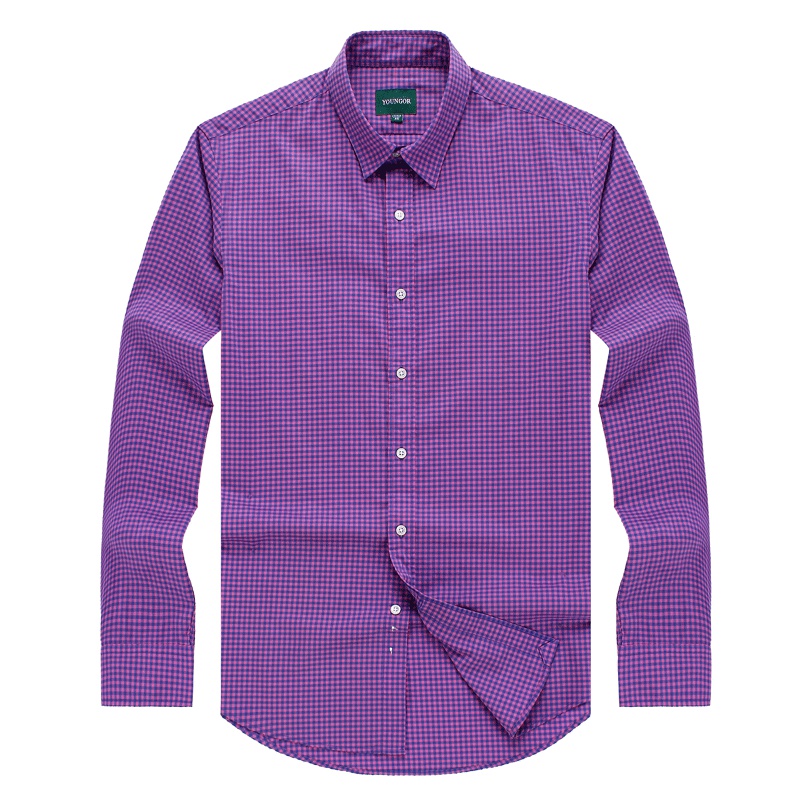 Youngor/雅戈尔男士商务休闲春季红色格子长袖衬衫100050