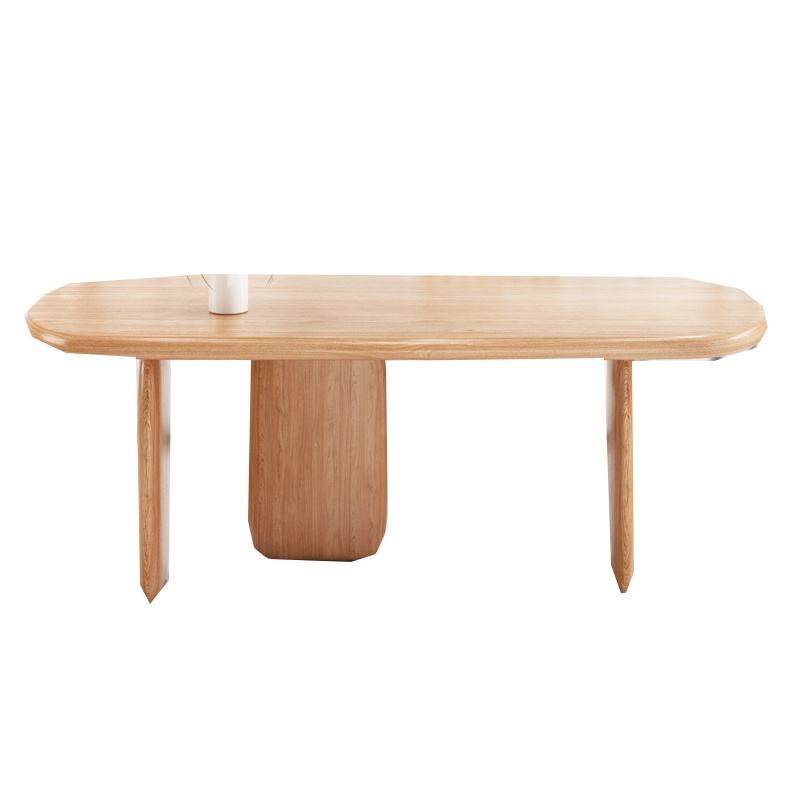 北欧全木质餐桌椅组合符象简约现代家用小户型吃饭桌电脑桌原木椭圆形长条桌