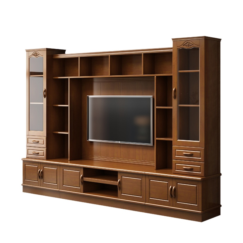 月影梳桐中式实木电视柜组合现代客厅组合柜储物柜地柜电视机柜墙
