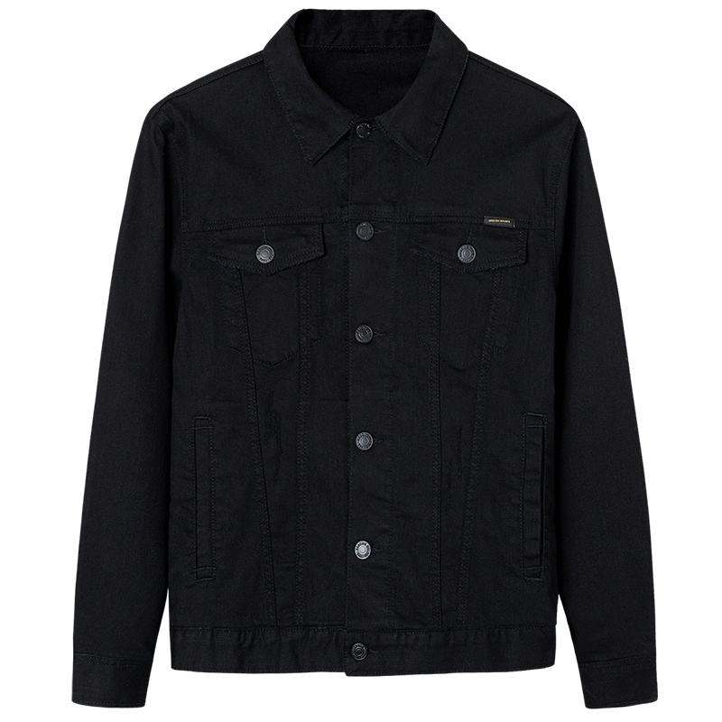与狼共舞牛仔外套男士2019秋季新款韩版潮黑色翻领工装服休闲夹克