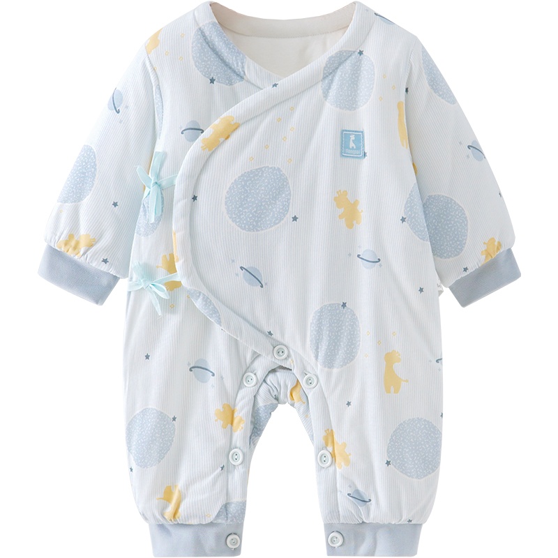 童泰(TONGTAI)秋冬0-6个月新生婴儿棉蛤衣男女宝宝斜襟系带纯棉夹棉连体衣小童宝宝连体衣