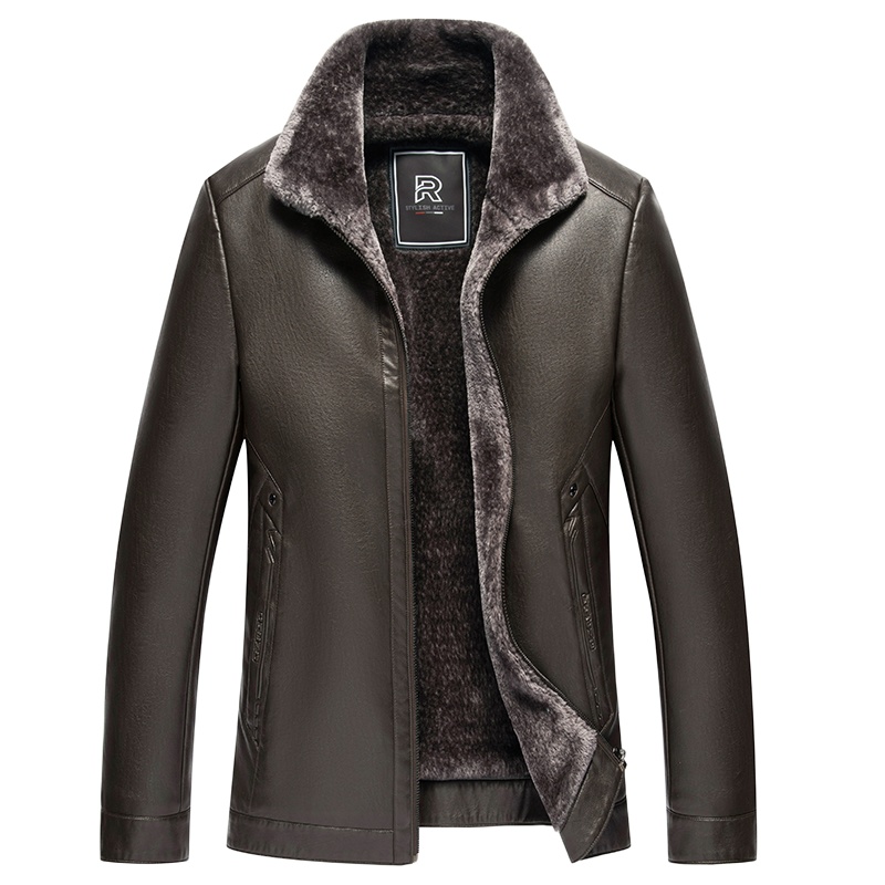 生态真皮连帽皮羽绒服男中年休闲羽绒皮衣外套中长款皮可脱卸