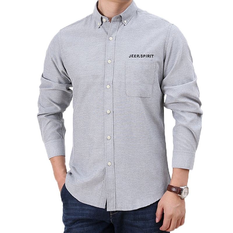 JEEP吉普男士2020秋冬季新款长袖纯色衬衫商务休闲印花长衬衫青年