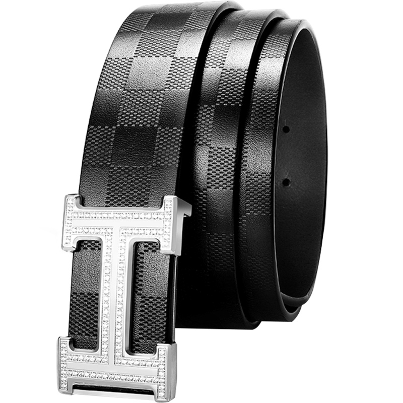 2021新款纯牛皮皮带男真皮正品头层牛皮腰带H平滑扣商务品牌裤带潮