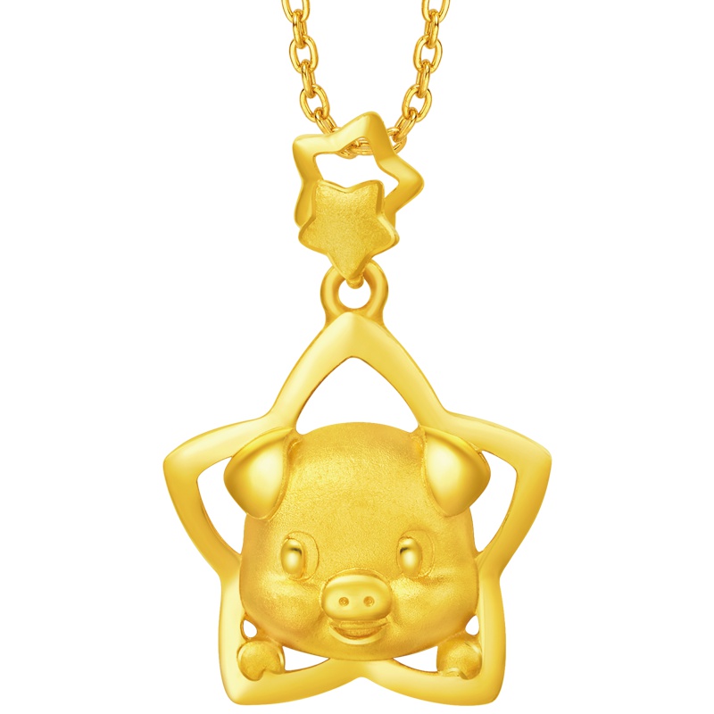 周大福首饰十二生肖猪星星猪足金黄金吊坠计价（工费68元）F211241