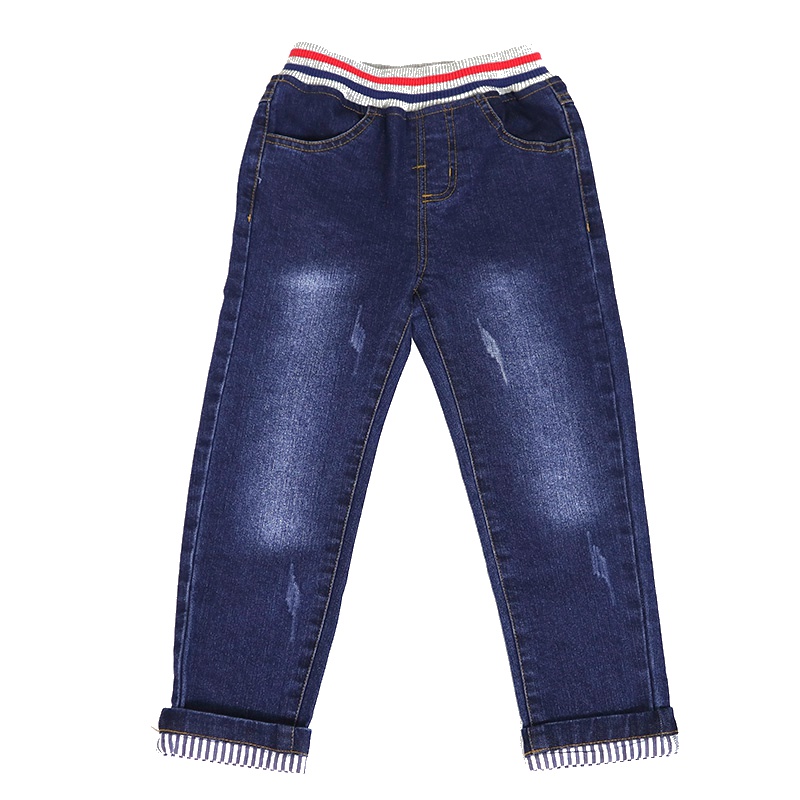 安笛贝乐品牌儿童通用休闲裤子男女童牛仔裤春秋新款韩版潮中小童长裤春秋季薄深牛仔蓝色单裤90-130cm