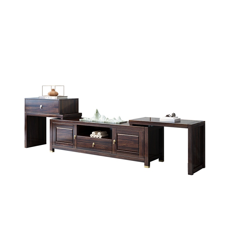 月影梳桐新中式实木电视柜可伸缩柜组合禅意轻奢家用客厅储物柜中国风家具